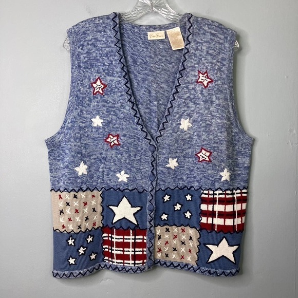BOBBIE Brooks Patriotic American Stars and Stripes Sweater Vest Women's Size XL - Picture 1 of 15